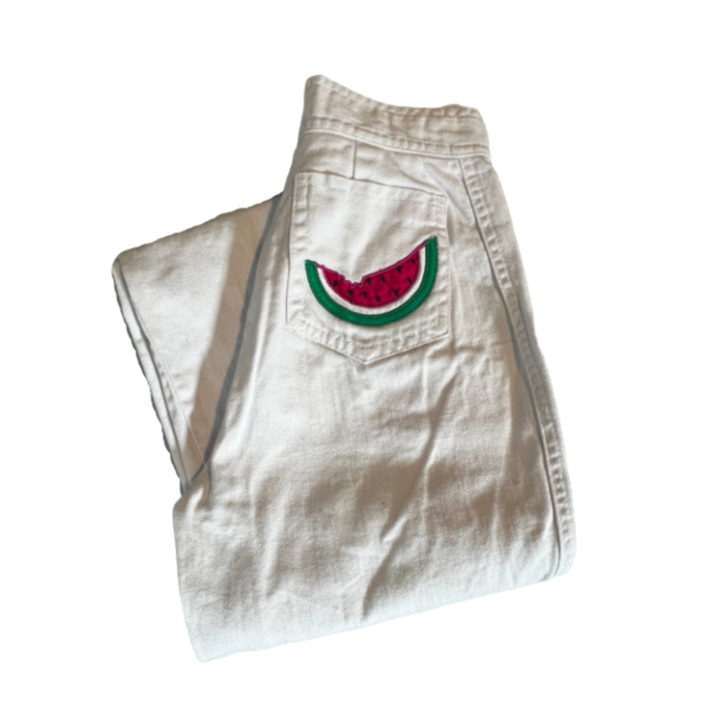 Vintage City Girl 100% Cotton White Jeans with Watermelon Patch Size 5